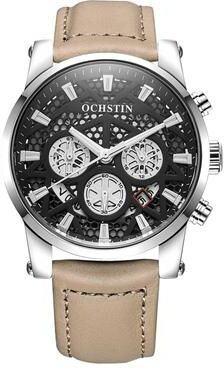 Everyday Crate Ochstin 5052B Business Quartz Watch Waterproof Genuine Leather Mens Dress Watch silver+champagne