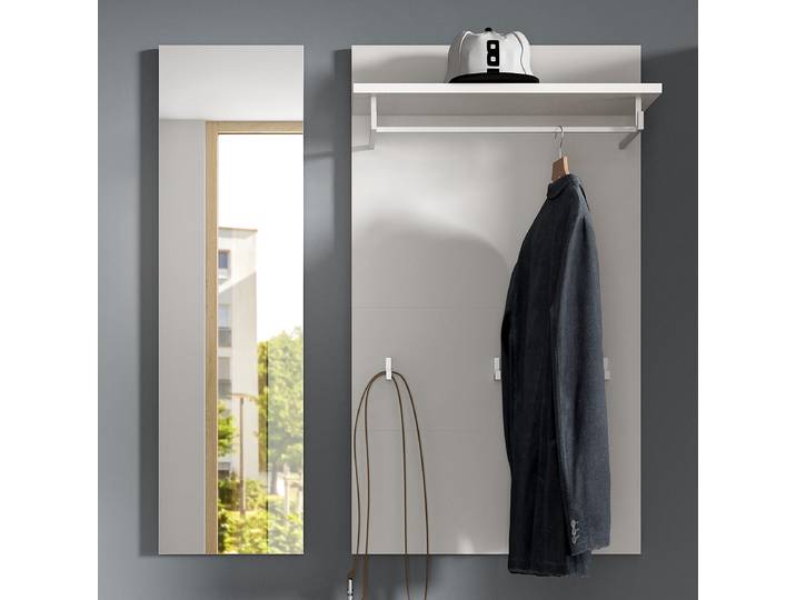 Porte-manteaux mural Jam - miroir 90 x 106 x 27cm Blanc/Blanc
