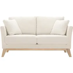 Skandinavisches 2-Sitzer-Sofa mit abnehmbarem Bezug in Weiß mit Bouclé-Wolleffekt und Holzfüßen OSLO