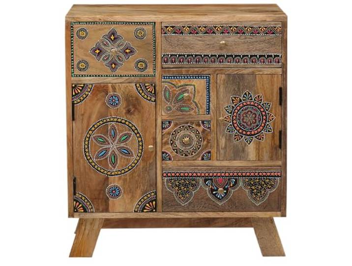 Orientalische Schubladenkommode Arite edel aus Mangoholz in Bunt 68 cm Handgeschnitzte Schubladen und metallische Intarsien verbinden bei Arite dekoratives Handwerk mit viel praktischem Stauraum.