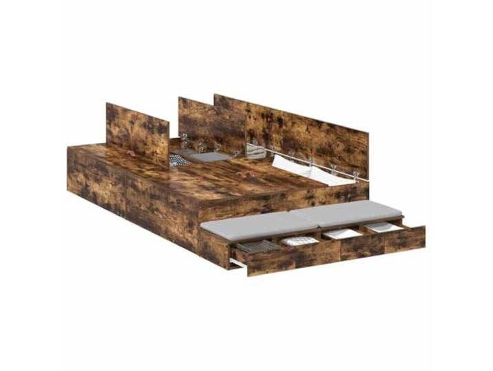 KTHLBRH Bettkasten 120 cm Eiche Rauchgrau mit 4 Schubladen Mehrschichtiges Holz, robuste Struktur, modernes Design, einfache Reinigung, Verwendung im Innenbereich