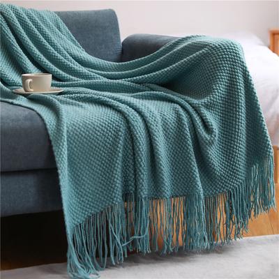 Youfap Market Textile City Tassel Knitted Throw Blanket, Winter Warm Decorative Bedspread lake Green l