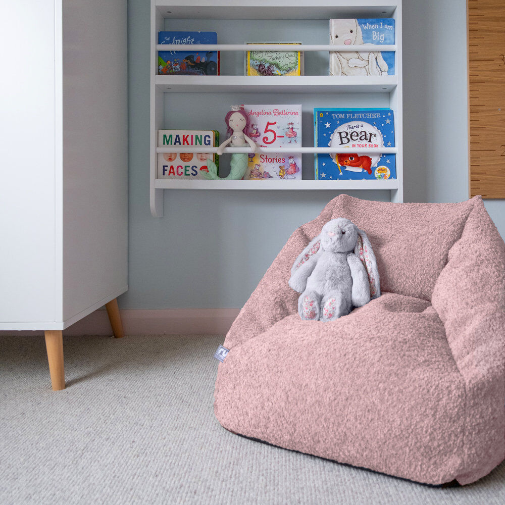 rucomfy Beanbags Snug Kids Boucle Bean Bag Chair with Filling - Childrens Beanbag Seat Bedroom Furniture - Toddler Armchair Seat - 50 x 60 x 60cm Dusky Pink Medium