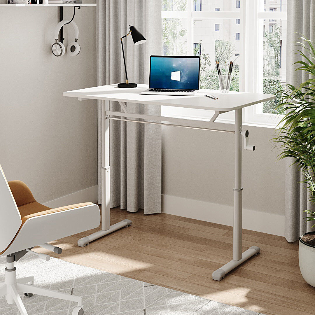 17 Stories Adjustable Height and Modular Steel Computer Desk White 100cm W x 60cm D