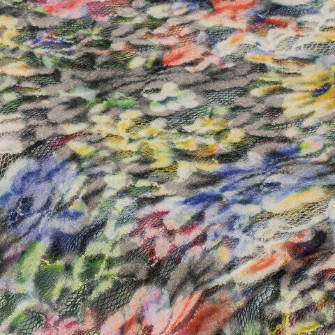Spitzenstoff "Blumen", grau/bunt