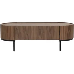 Designer-Couchtisch aus dunklem Holz, Nussbaum und schwarzem Metall mit Stauraum L120 cm SKYE
