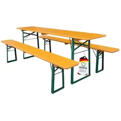 Proregal CHEFGASTRO Bierzeltgarnitur ALPENFEST Made in Germany | 3-teilig | HxBxT 77x220x50cm | Fichtenholz | wetterfest & UV-beständig | Nuss/ Grün