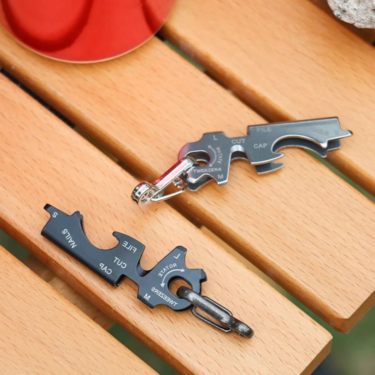 INF Outil EDC Carte Lot de 2 - Acier inoxydable 8-en-1, Porte-clés multifonction noir compact
