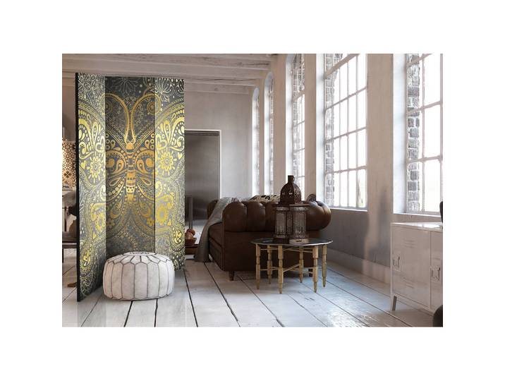 Paravent Golden Butterfly Polaire Jaune 135 x 172 x 3cm 3 éléments