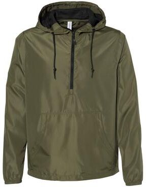 Independent Trading Co. EXP54LWP Lightweight Quarter-Zip Windbreaker Pullover Jacket in Army/Black Zipper size Small   Polyester