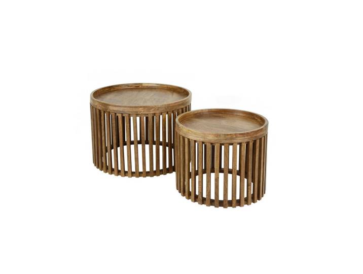 Kawola Couchtisch Lani 2ER SET Braun Mango, Mangoholz, Echtholz,Mangoholz, Rund, 65x40x65 cm, Wohnzimmer, Wohnzimmertische, Couchtische