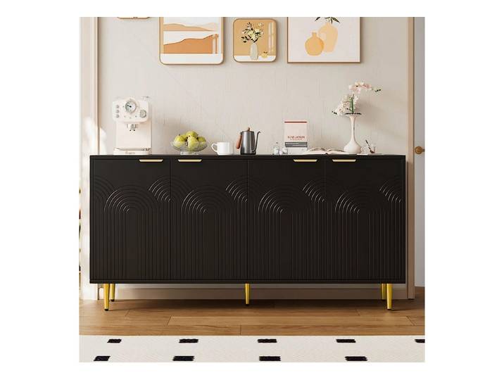 Merax Sideboard Kommode mit 4 Textur Türen (1 St., küche Schrank), Anrichte mit goldene Griffe & Hochglanzbeine