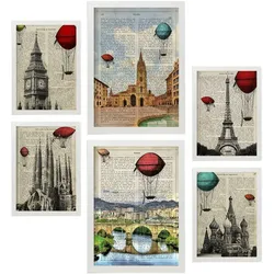 POSTER Set Mit 6 Von Vintage Cities Sammlung A3 & A4 Weißer Rahmen