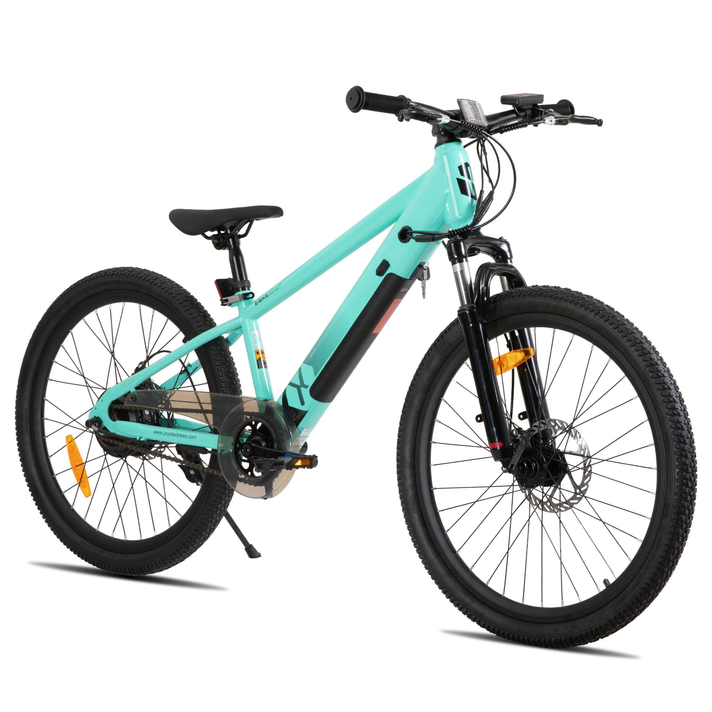JOYSTAR 24-Zoll Elektro-Mountainbike für Jugendliche, 24V 5.2Ah Akku, 25 km/h, Federgabel, verstellbarer Sattel, Scheibenbremse