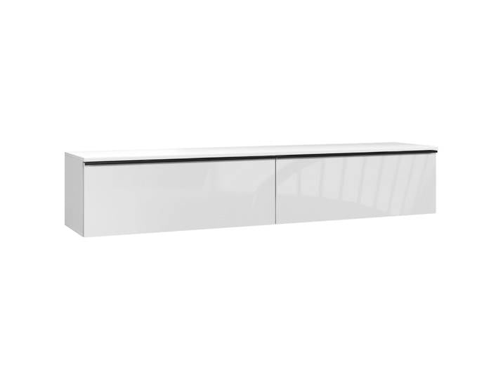 Meuble tv suspendu avec placard à portes effet brillant blanc