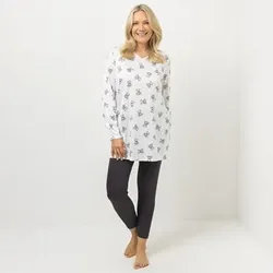 LITTLE ROSE Pyjama Mikrofaser Shirt, 1/1-Arm Leggings, lange Form