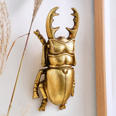 ModernMart Golden Resin Beetle Wall Decor Sculpture For Living Room Artistic Insect Display Golden Resin Beetle Wall Decor Sculpture For Living Room Artistic Insect Display