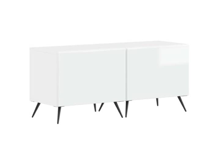 TV-Schrank weiß glänzend aus technischem Holz mit umkehrbaren Türen Schlankes Design, großer Raum, feuchtigkeitsbeständig, Türen 90 °, Montage erforderlich, nur für den Innenbereich