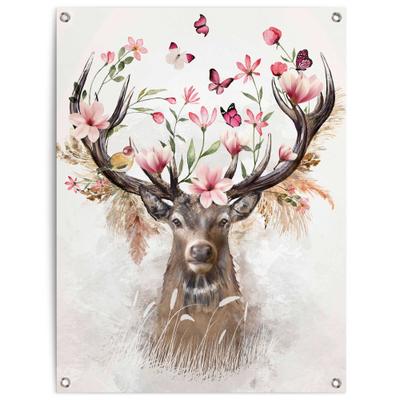 Poster REINDERS "Hirsch in Blumen", rosa (farbe bild(er): rosa), B:60cm H:80cm T:0,1cm, Leinwand, Bilder, Poster, Outdoor für Garten oder Balkon
