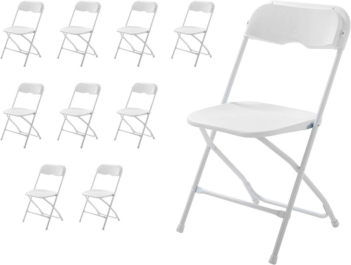 Set van 10 weerbestendige witte klapstoelen van HDPE voor tuin en feesten