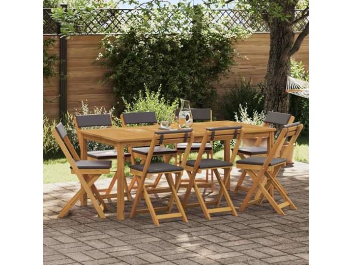 ZQQLVOO Klappbare Bistro-Stühle 8er Set Dunkelgrau Massivholz Akazie Geölte Oberfläche, feuchtigkeitsbeständig, klappbar, ergonomische Rückenlehne, einfache Reinigung