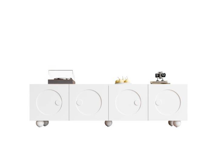 Meuble TV Bas Blanc - 180 5 x 38 x 50 cm - Portes à Relief Circulaire 3D - Buffet Télévision Moderne