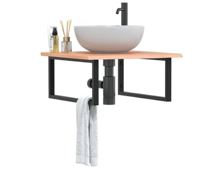 WXGTBKPR Waschtischplatte mit Stahlhalterungen und Eichenholz massiv 60 x 60 cm, Wandregal für Badezimmer, Schweberegal Waschtisch-Ablage