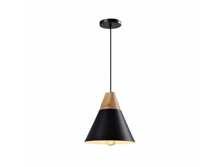 QUVIO Hanglamp Scandinavisch - Kegellamp - Houten kop - D 22 cm - Zwart