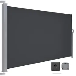 Seitenmarkise mit Stahl-Kasten 160 x 450 cm,rostbeständig,ausziehbar, Blickdicht, Seitenrollo, anthrazit