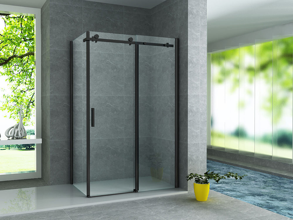 Aloni Duschkabine Schiebetür schwarz matt 8mm 90x160x195cm