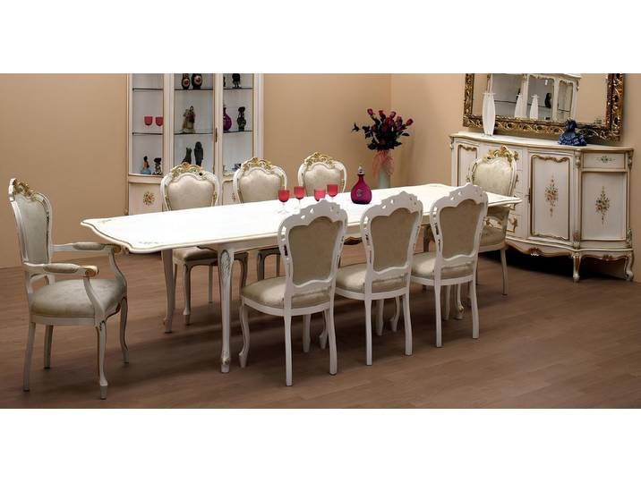 JVmoebel Esszimmer-Set Holz-Essgruppe mit eleganten Stühlen in Weiß von JVmoebel, (Esszimmer-Set, Küchen-Set), Made in Europa