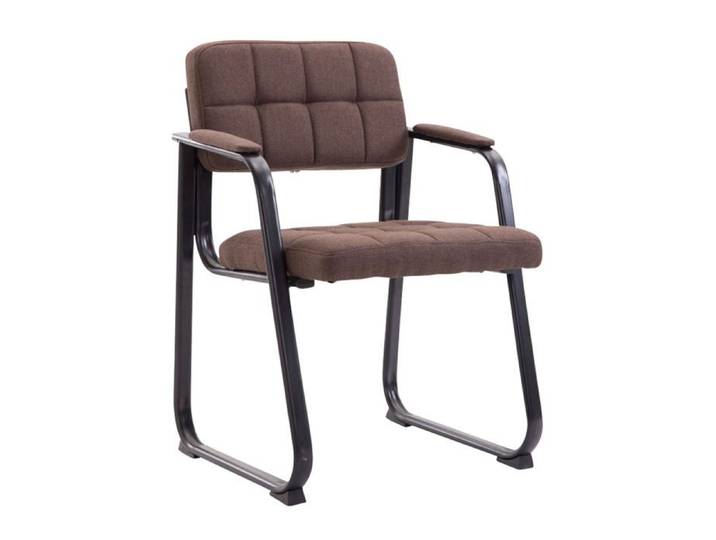 Chaise visiteur fauteuil de bureau sans roulette coutures decoratives en tissu marron support en metal noir BUR10214