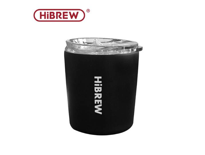 HiBREW 240 ml Mug isotherme portable à café style filtre à oreilles suspendues, filtre pliable, acier inoxydable, double paroi, isolation sous vide - Noir