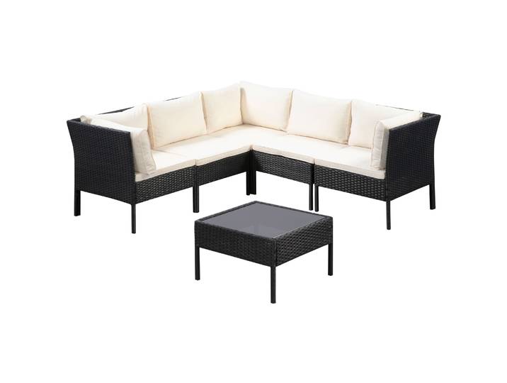 Rattanlounge BARI schwarz/beige