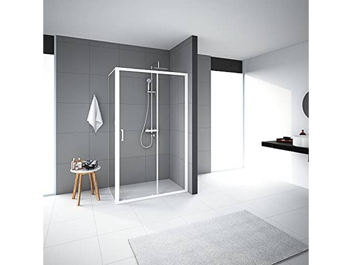 Duschkabine Marwell Factory 80 x 120 x 200 cm Dusche mit Fronteinstieg Glasdusche matt weiß Duschabtrennung mit Schiebetür