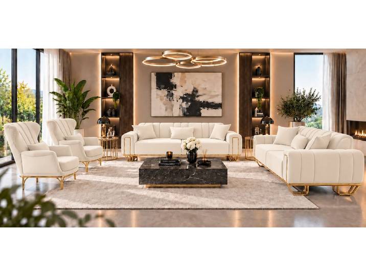 Palms-Store Sofa Maximus Sofa Set Luxus Beste Qualität, Spar-Set, 3-Sitzer + 3-Sitzer + Sessel + Sessel - in 13 Stofffarben erhältlich