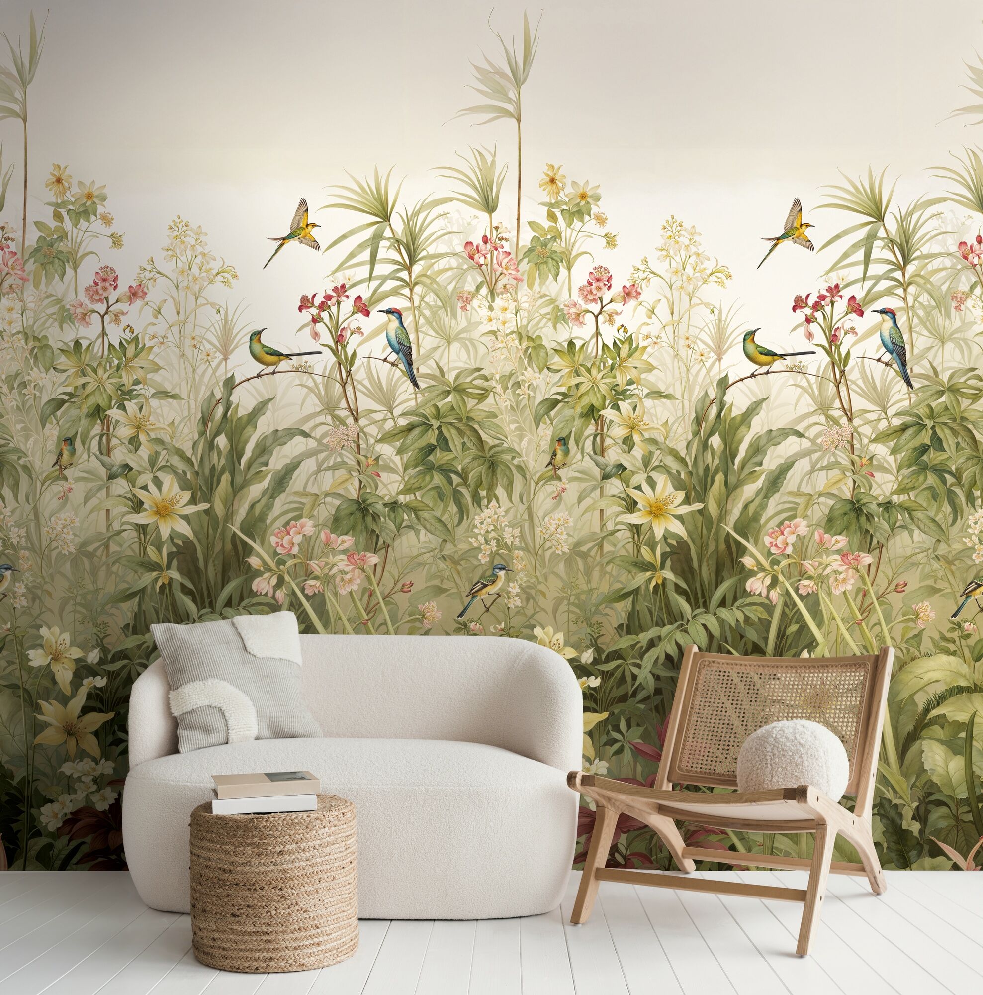 Fototapete LIVING WALLS "The Wall 4 Flowers – Vögel und Wildpflanzen Vlies-Fototapete", bunt (natur), B:1,59m H:0m L:2,8m, Vinyl, Vlies, Tapeten, Vögel und Wildpflanzen – natürlicher Tiefenwirkung