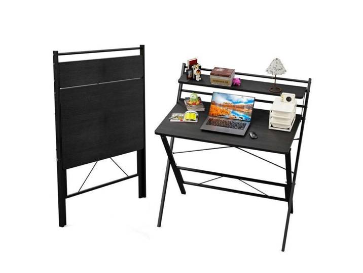 Bureau Pliable Table d'ordinateur Pliant avec étagère pour Petit Espace 80×50×75cm Noir