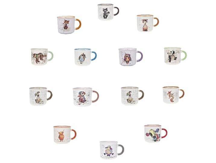 KIUB Set mit 14 Mini-Tassen, Espressobecher mit Tieren, Höhe 6,5 cm, Inhalt 125 ml, personalisierbar – Porzellan