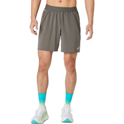 Laufshorts ASICS "ROAD 2-N-1 7IN SHORT", Herren, Gr. L, N-Gr, grau (truffle grau), Web, Obermaterial: 100% Polyester, unifarben, Basic ca. Mitte Oberschenkel, Hosen, ACTIBREEZE™ Technologie, Schnelltrocknend, Atmungsaktiv