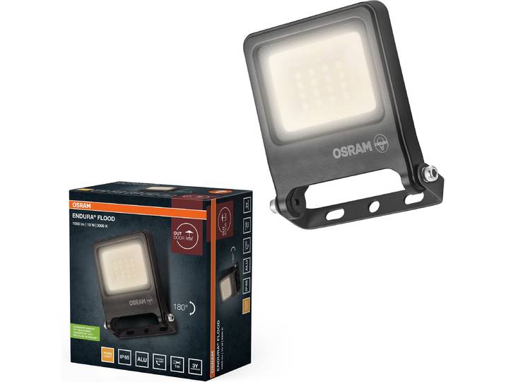 LED Flutlichtstrahler OSRAM ENDURA Flood Warm White PCR , schwarz (dunkelgrau), H:12,2cm L:10,8cm T:3,3cm, Leuchten, LED Flutlichtstrahler, grau, LED-Modul, Aluminium