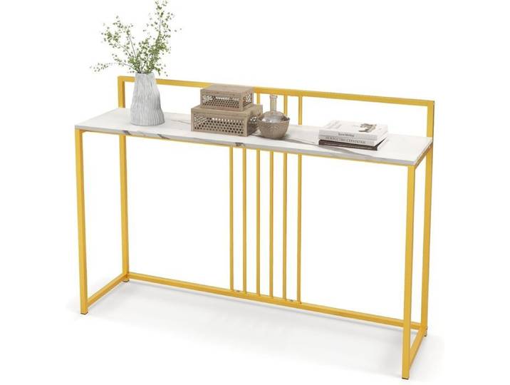 GIANTEX Console Meuble Entrée 1 Etage- Imprimée Marbre Doré- Table Console Scandinave pour Salon- Cadre en Métal- 120x 32x 89cm
