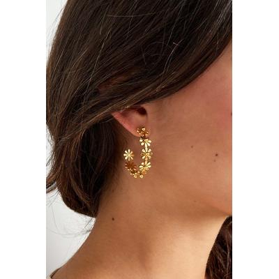 Paar Creolen ADELIA´S "LIVAYA Ohrringe Creolen mit Blumenmotiv aus Edelstahl", Damen, Gr. Damen, Edelstahl, goldfarben, Ohrringe, Trendig durch das umlaufende Blumenmotiv mit Kugeldetails
