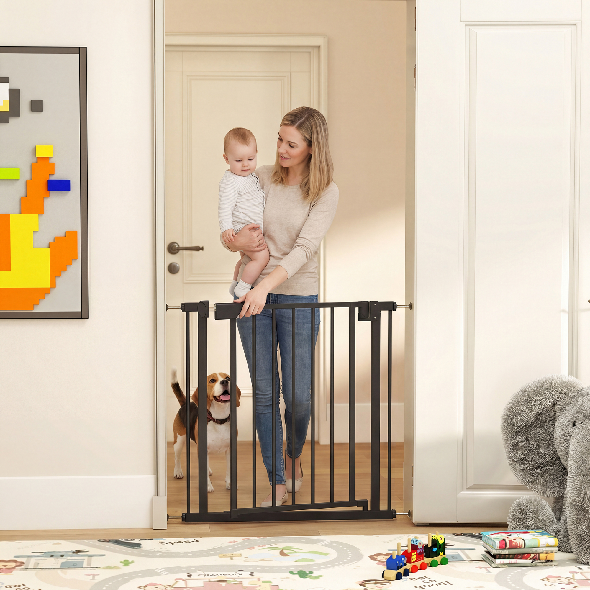 Pawhut Cancelletto di Sicurezza per Cani e Bambini 76-81 cm a Pressione, Bianco   Aosom Italy