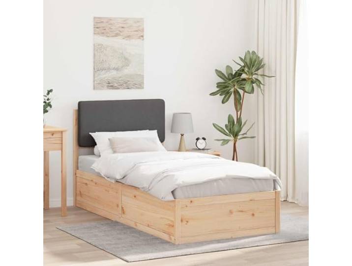 Kiefernholz gepolstertes Kopfteil modernes Design 80 x 200 cm Grau Bettgestell mit gepolstertem Kopfteil Dunkelgrau 80x200 cm Massivholz Kiefer Lattenrost Stilvolles Einzelbett Modernes Zimmer