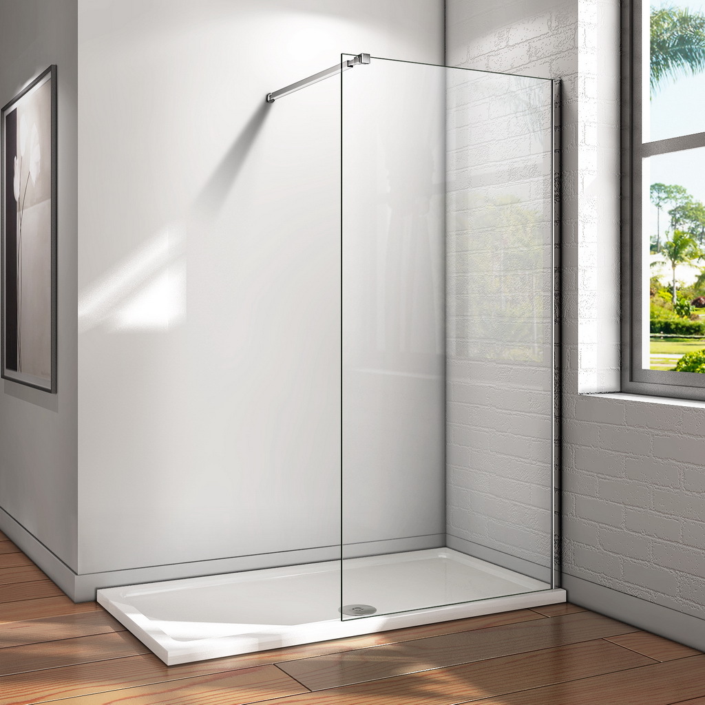 Aica Walk in dusche 150x200cm 10mm NANO ESG-Glas Duschwand Duschtrennwand einstellbar 73-120cm StabilisatorDuschabtrennung F084