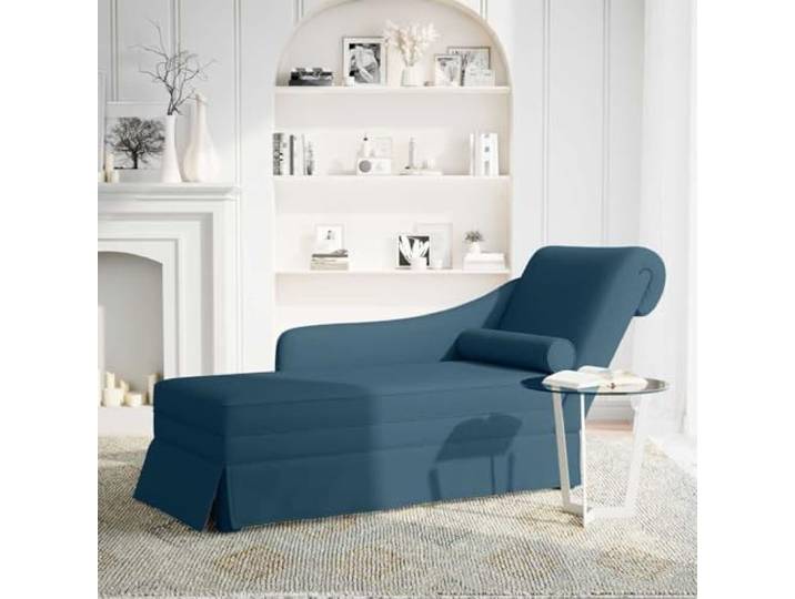 Xolmizyn Chaiselongue Samt Liegesofa mit Nackenrollen & Armlehne Blau Rechte Armlehne, 145x56x70 cm Maße, Stilvolles Design, Hoher Sitzkomfort