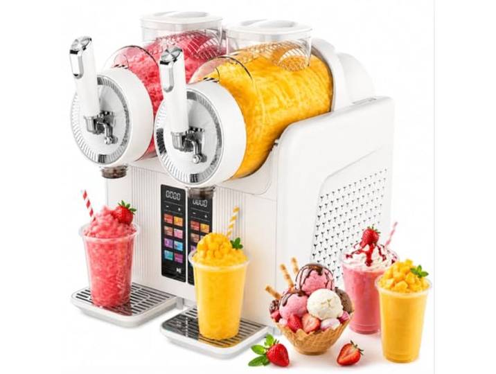 smafoseedding Slush-EIS-Maschine Mit Zwei Rührköpfen, Softeismaschine, 7-In-1-Funktionen, 2 X 2-Liter-Tanks, 430 W, Selbstreinigung Für Café-Bars, Zubereitung Von Slush-EIS, Shakes Und Granita White