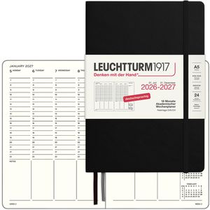 Leuchtturm1917 Buchkalender Akademischer Wochenplaner, 2026/27, A5, 18 Monats-Notizkalender, 1 Woche = 2 Seiten