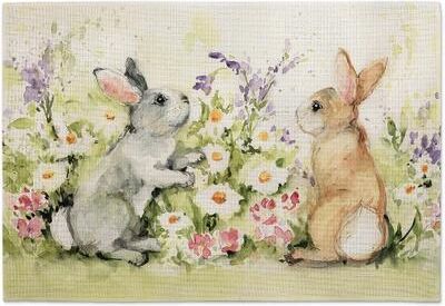 Highland Home Bunny Garden 4-Pack Poly-Cotton Blend Placemats Manufactured in The USA Machine Washable Dryer Safe